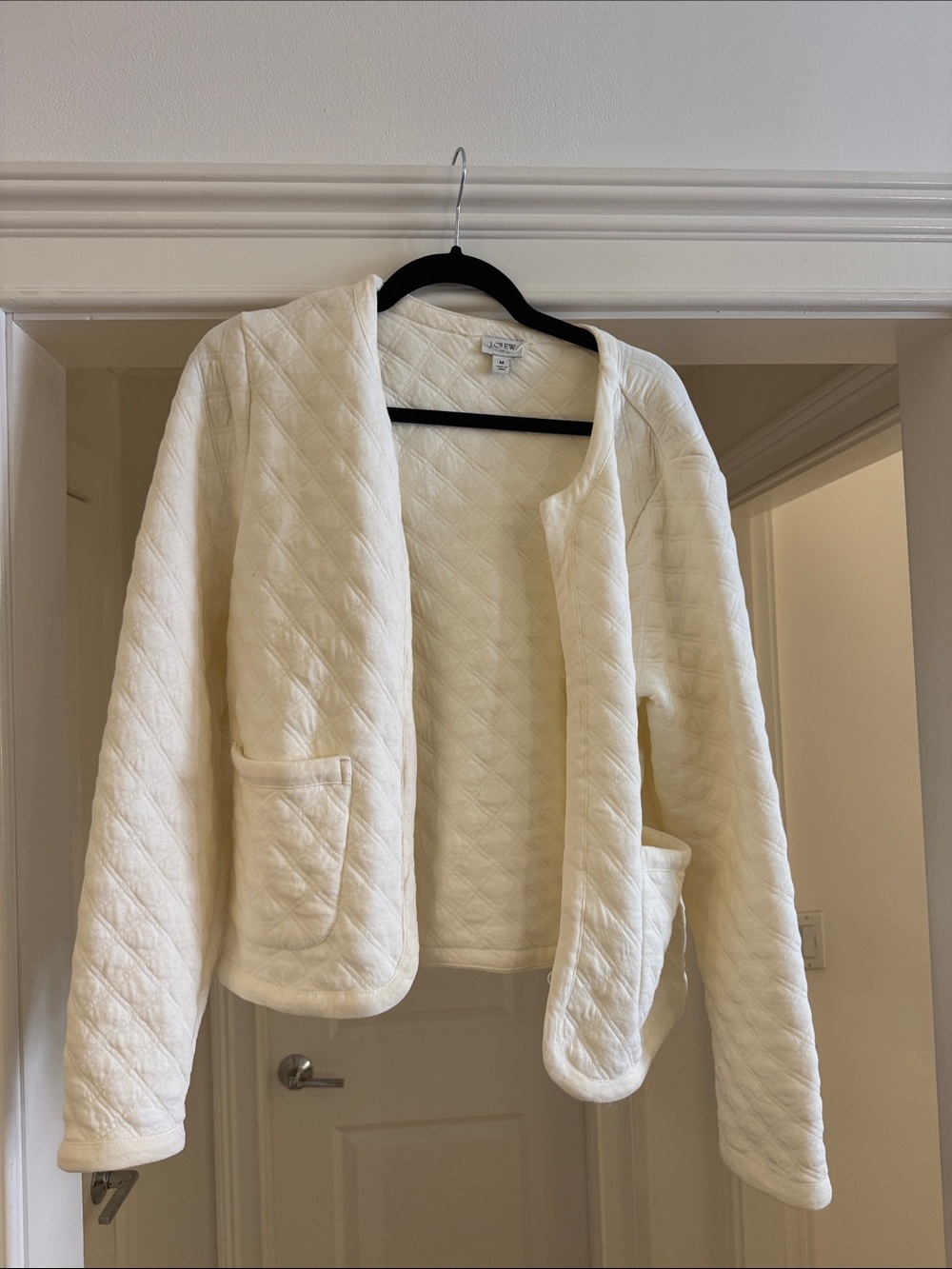 J. Crew Quilted Open-Front Blazer Jacket - Cream